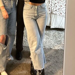 Wide leg raw hem denim